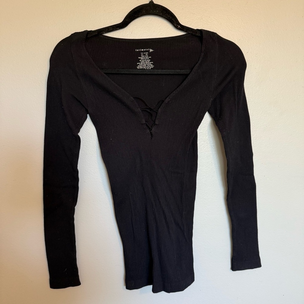NWOT FREE PEOPLE Intimately Ribbed Knit Lace Front Long Sleeve Size M/L